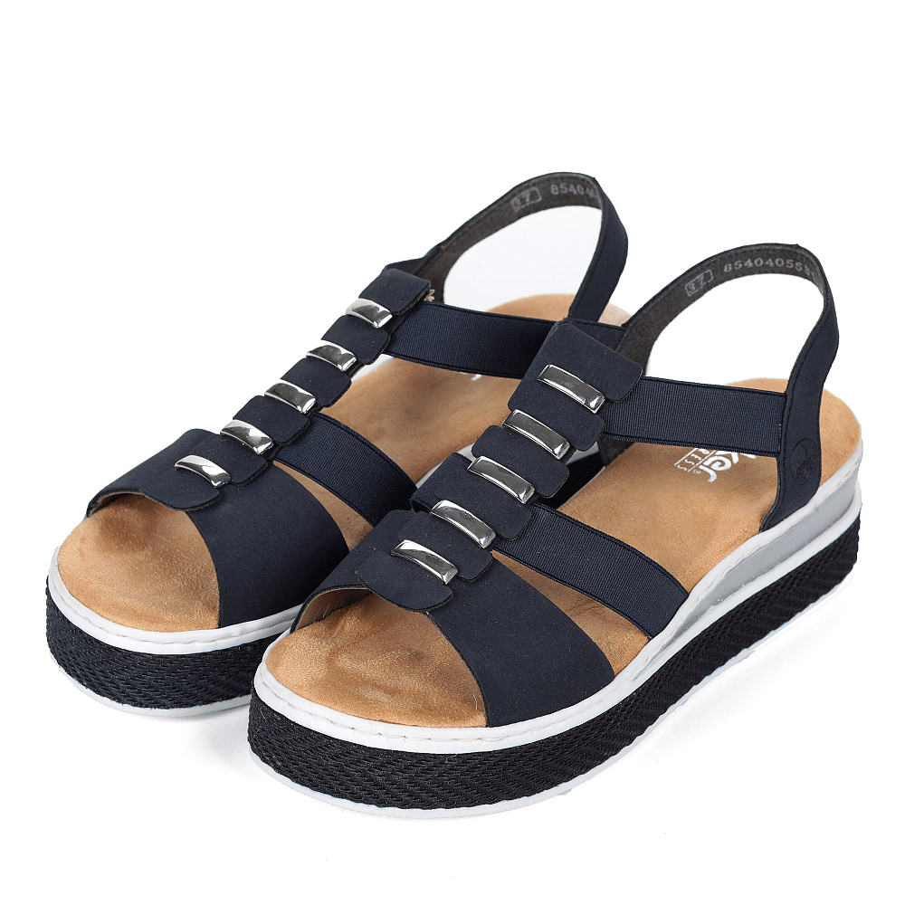 Синие сандалии из текстиля на утолщенной подошве Rieker