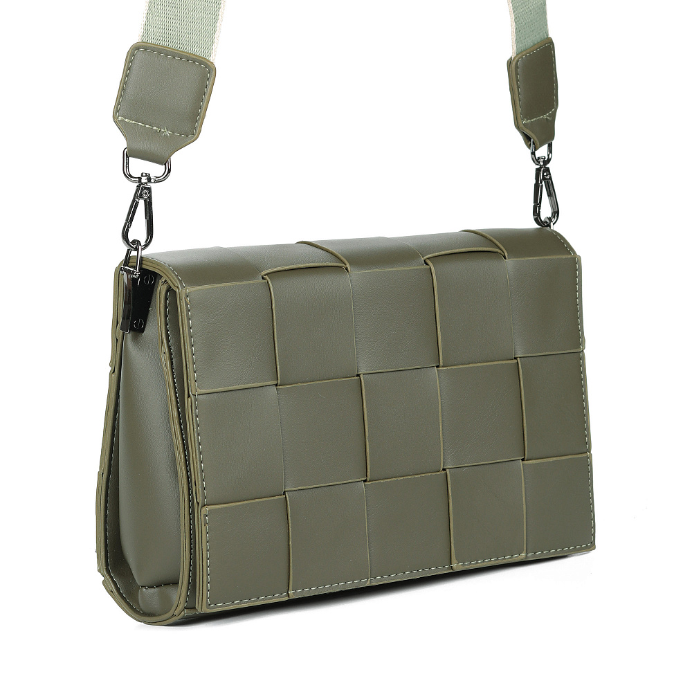 Зеленая сумка мессенджер из плетеной экокожи Respect