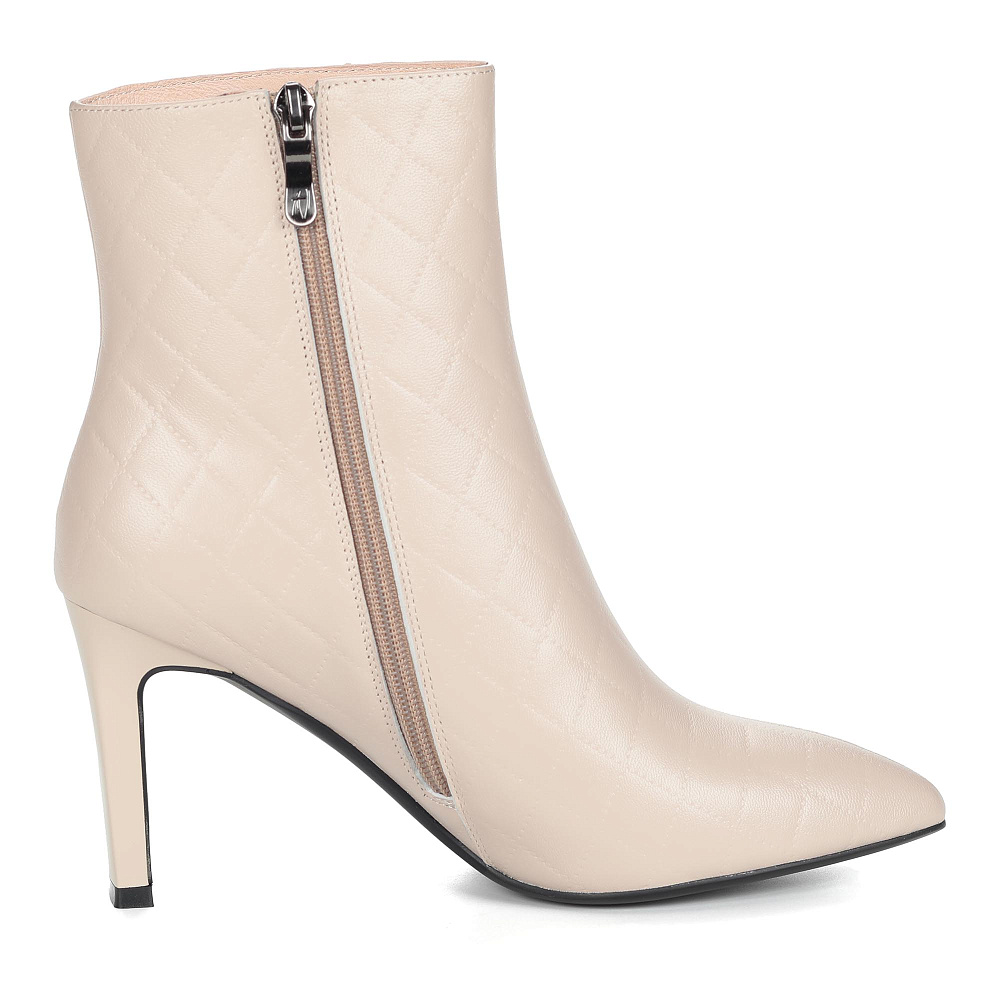 Бежевые ботильоны из кожи с декоративной отстрочкой ромбы на подкладке из текстиля и высоком плоском Respect