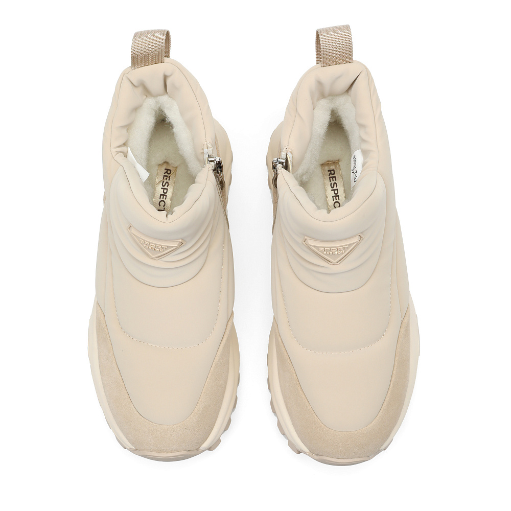 Бежевые дутики из текстиля и бархатистого велюра Respect