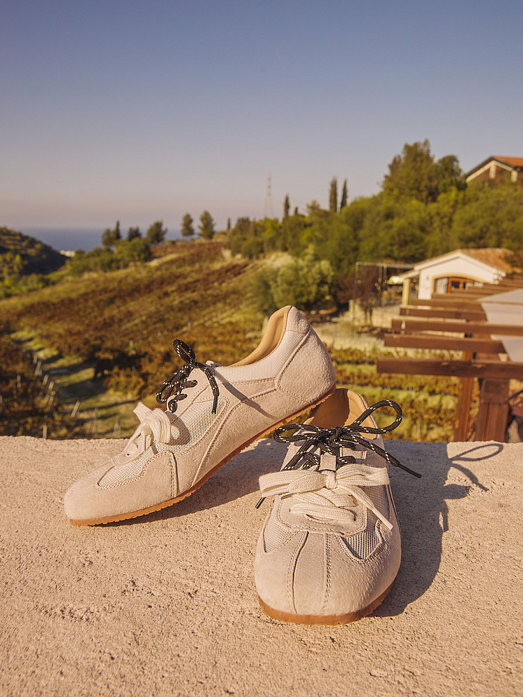 Кеды из бархатистого велюра и текстиля рисового цвета RSP LAB