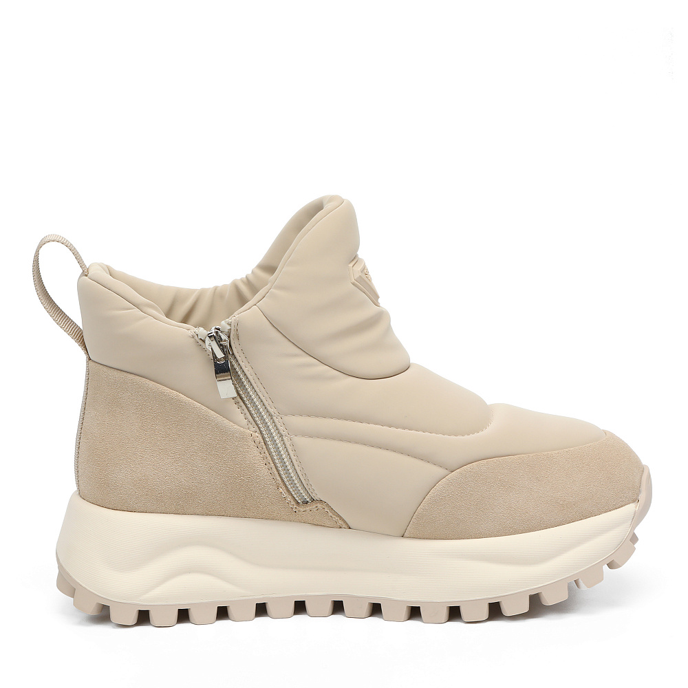 Бежевые дутики из текстиля и бархатистого велюра Respect