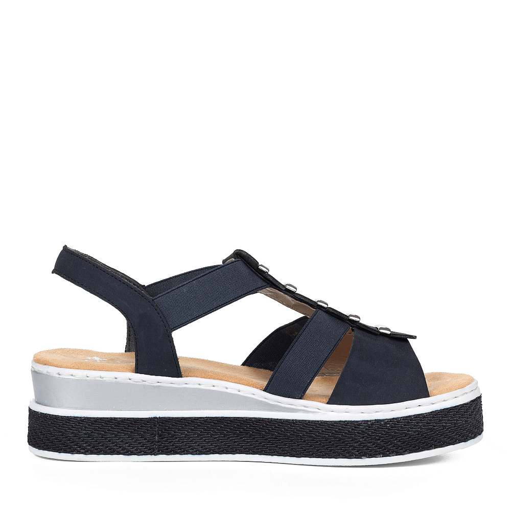 Синие сандалии из текстиля на утолщенной подошве Rieker