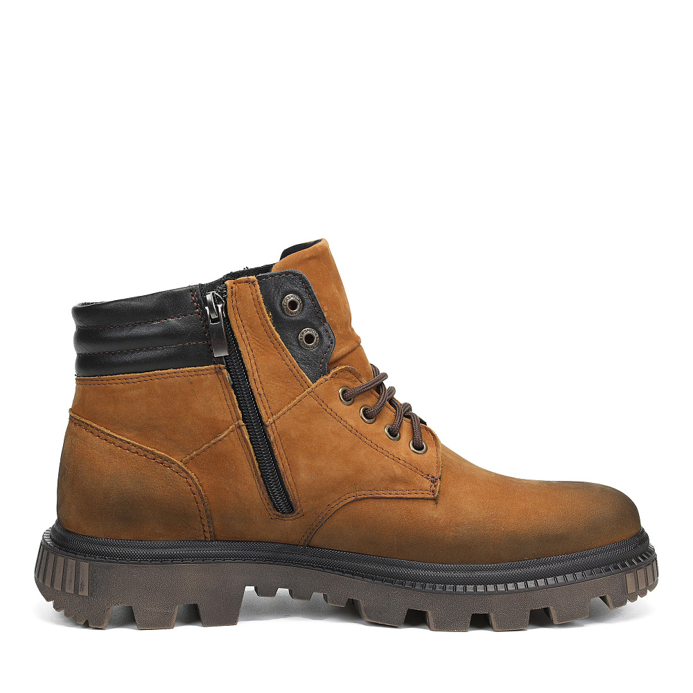 Бежевые зимние ботинки из кожи на тракторной подошве Respect