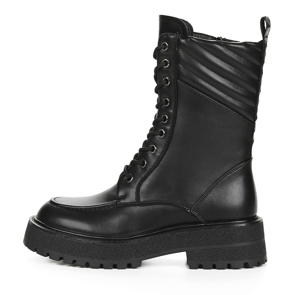 Черные высокие ботинки из кожи с декоративной отстрочкой на подкладке из текстиля на утолщенной тракторной подошве Respect