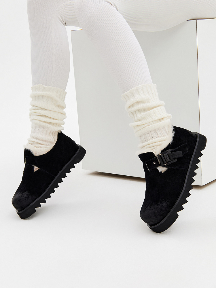 Черные утепленные полуботинки из бархатистого велюра Respect