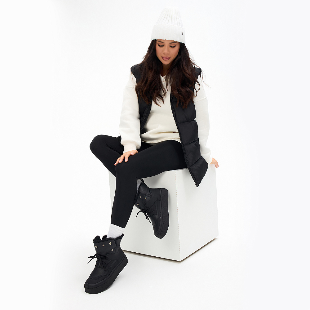 Черные дутики луноходы из гладкой кожи Respect