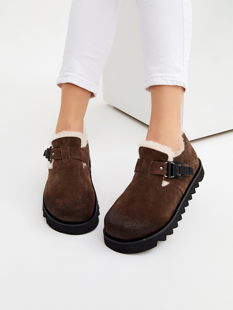 Коричневые утепленные полуботинки из бархатистого велюра Respect