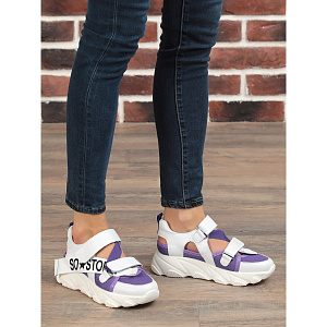 Бело-фиолетовые сандалии на утолщенной подошве