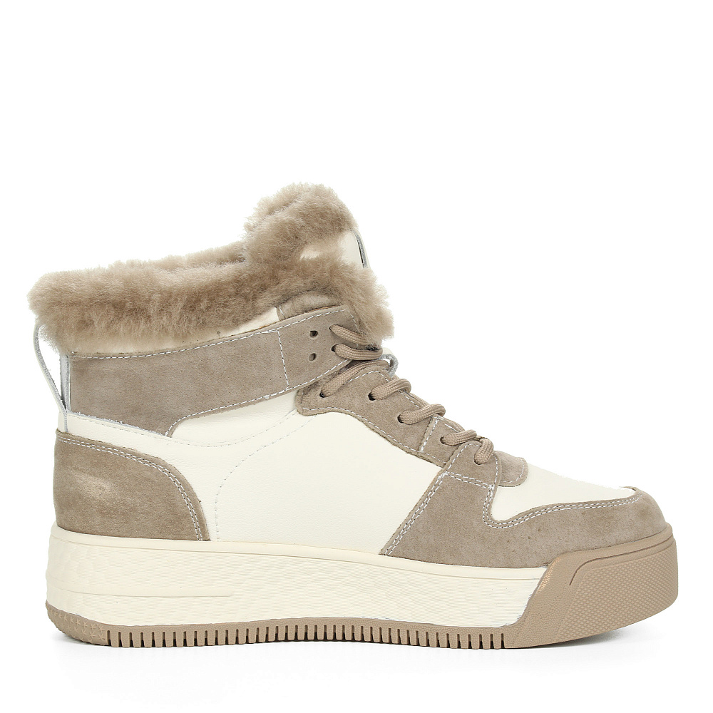 Бежевые кеды из комбинированных материалов на подкладке из натуральной шерсти на утолщенной подошве Respect