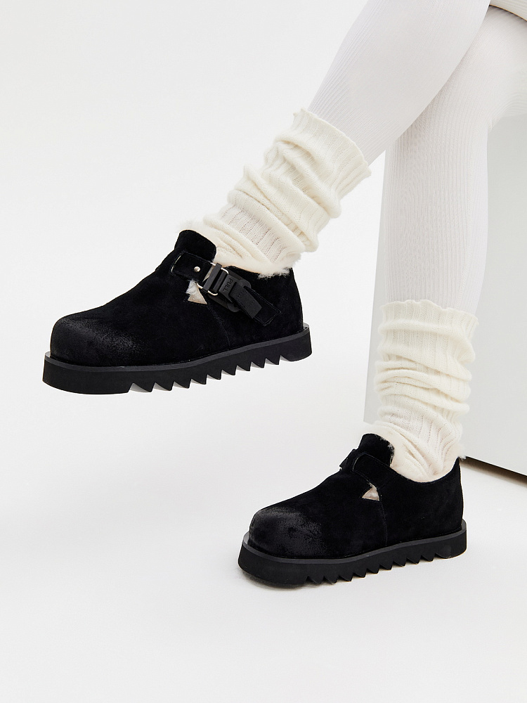 Черные утепленные полуботинки из бархатистого велюра Respect