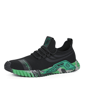Черные кроссовки с зелеными вставками из текстиля без подкладки