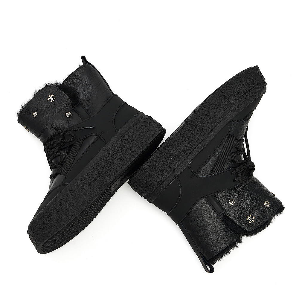 Черные дутики луноходы из гладкой кожи Respect