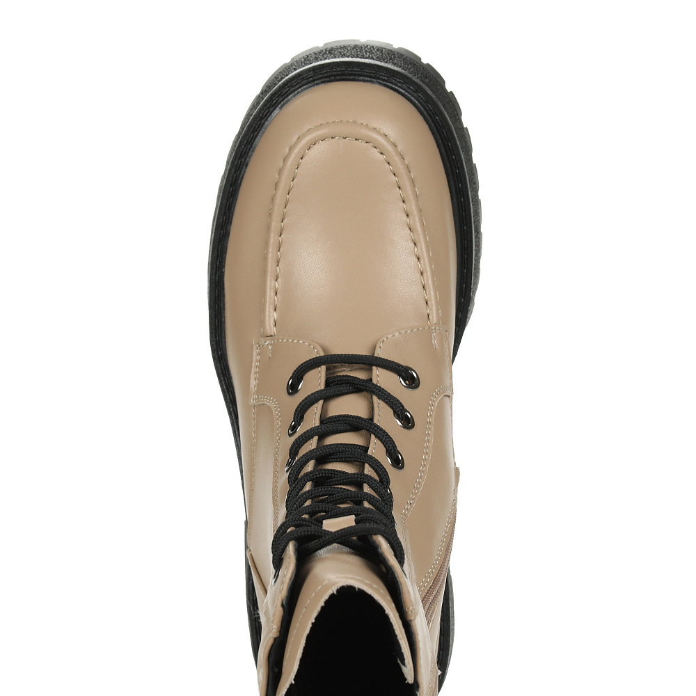 Темно-бежевые высокие ботинки из кожи с декоративной отстрочкой на подкладке из текстиля на утолщенной тракторной подошве Respect