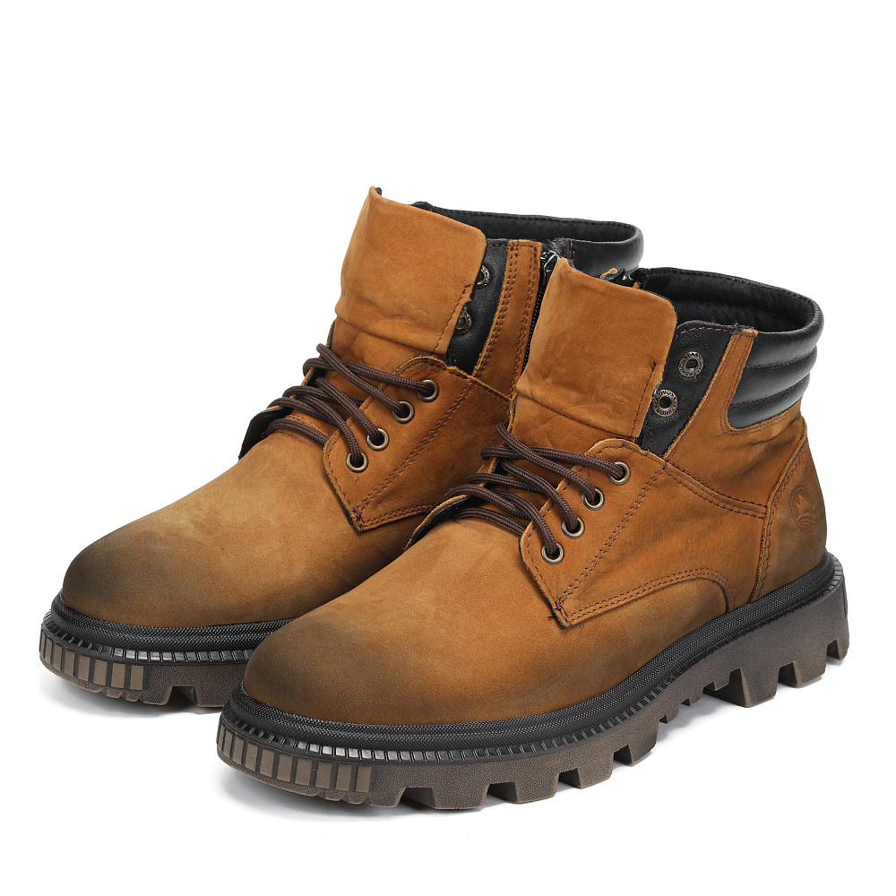 Бежевые зимние ботинки из кожи на тракторной подошве Respect