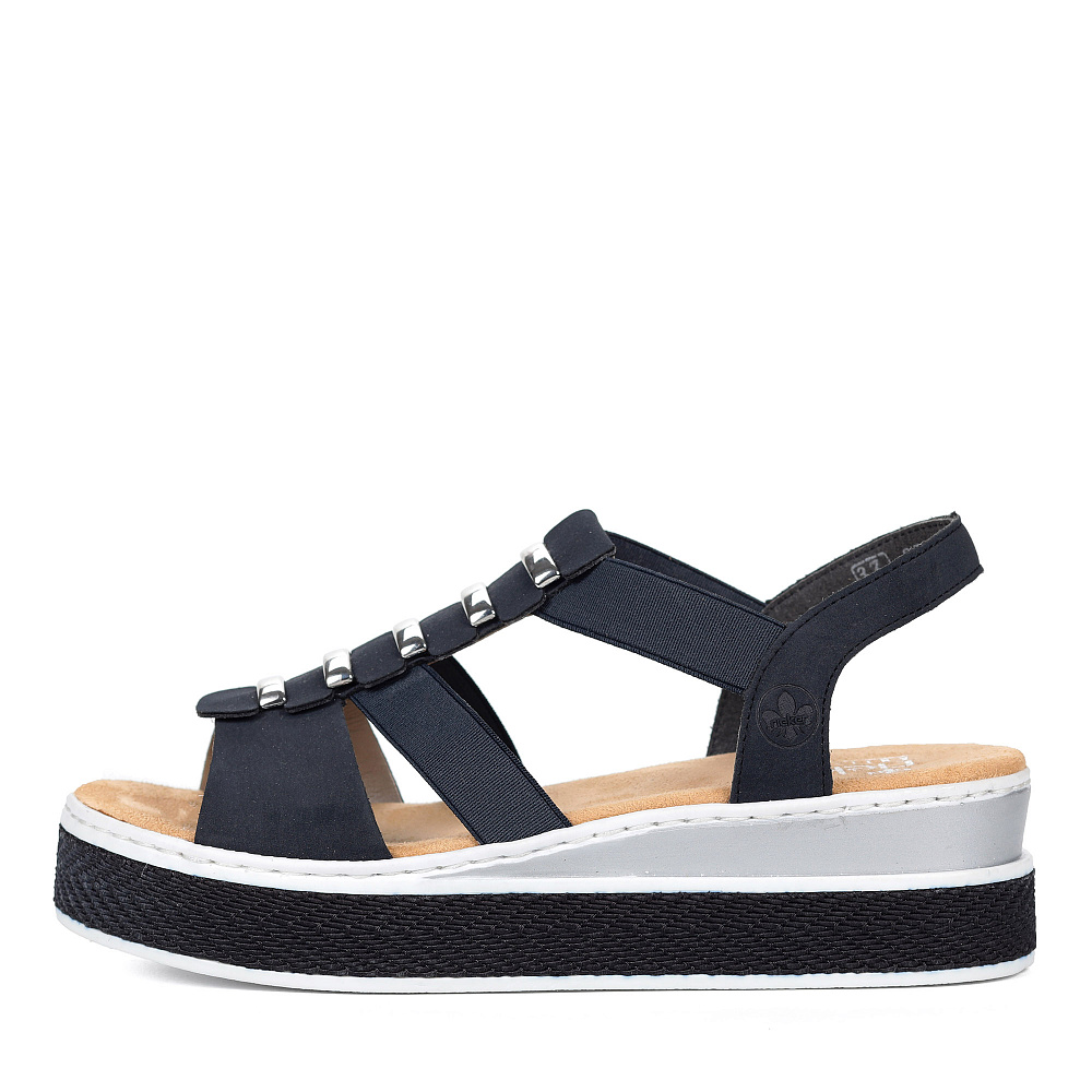 Синие сандалии из текстиля на утолщенной подошве Rieker