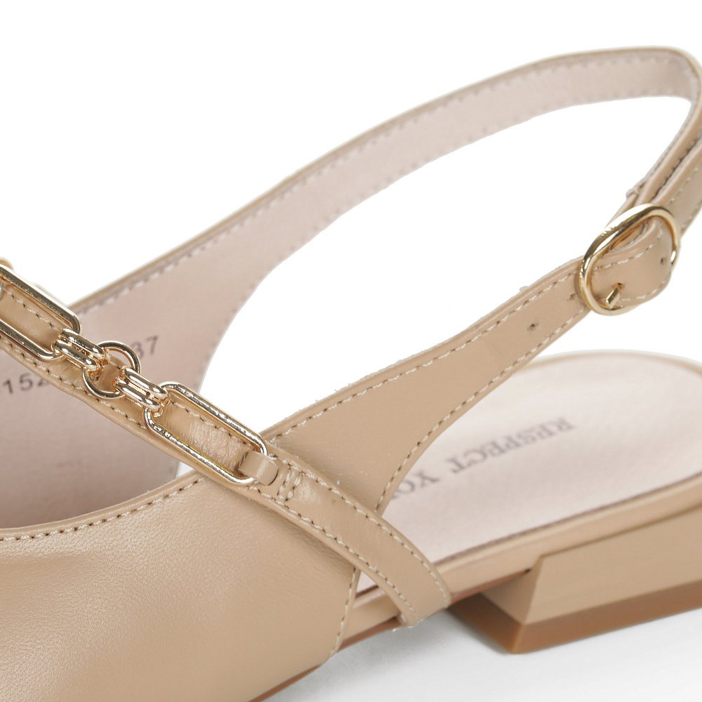 Бежевые открытые туфли с ремешком из кожи на подкладке из натуральной кожи на квадратном каблуке Respect