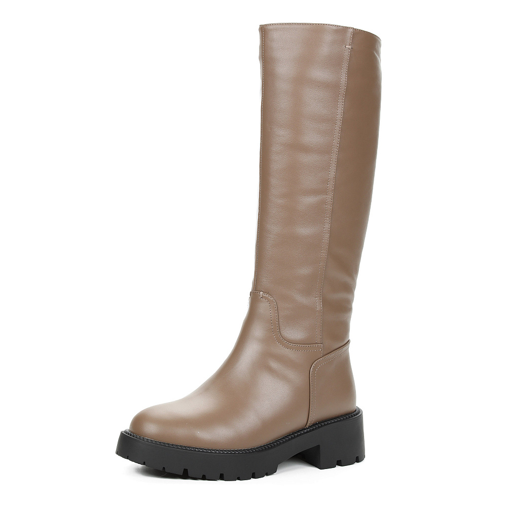 Темно-бежевые зимние сапоги из гладкой кожи Respect