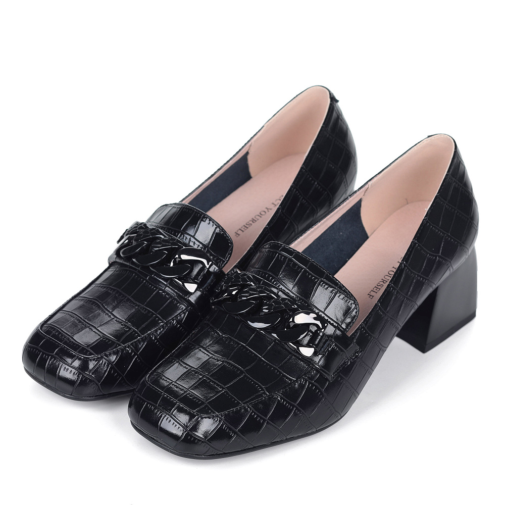 Черные лоферы из кожи с тиснением под рептилию Respect