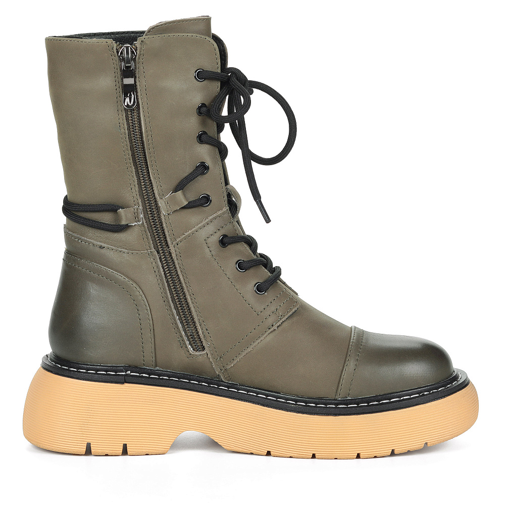 Оливковые ботинки из кожи на подкладке из натуральной шерсти Respect