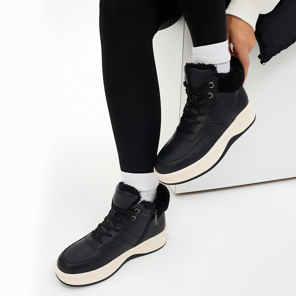 Черные утепленные кеды из кожи Respect