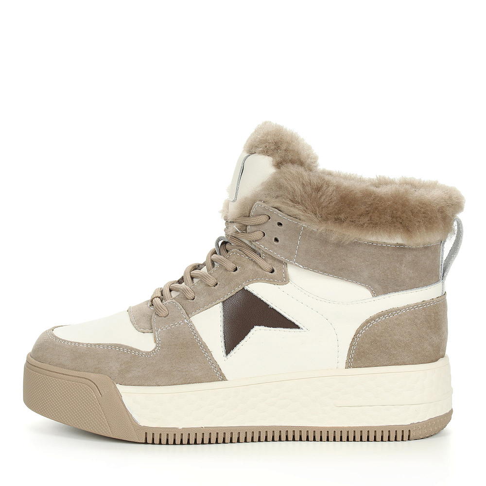 Бежевые кеды из комбинированных материалов на подкладке из натуральной шерсти на утолщенной подошве Respect