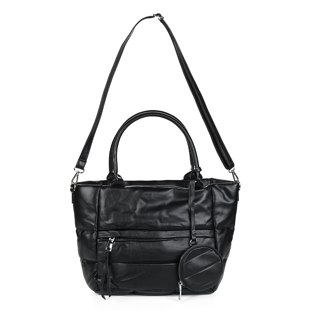 Черная сумка тоут из экокожи с дополнительным кошельком и наружным карманом на молнии Respect