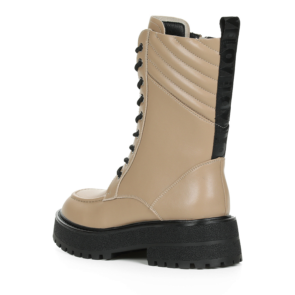 Темно-бежевые высокие ботинки из кожи с декоративной отстрочкой на подкладке из текстиля на утолщенной тракторной подошве Respect