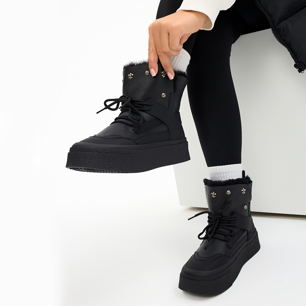 Черные дутики луноходы из гладкой кожи Respect