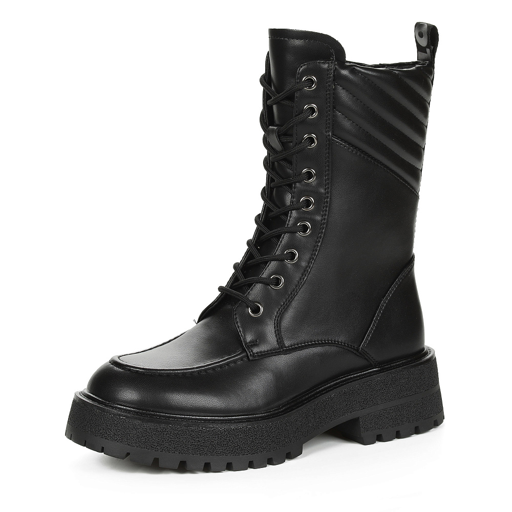 Черные высокие ботинки из кожи с декоративной отстрочкой на подкладке из текстиля на утолщенной тракторной подошве Respect