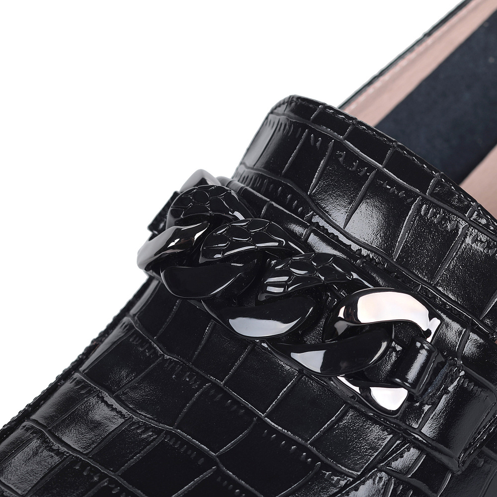 Черные лоферы из кожи с тиснением под рептилию Respect