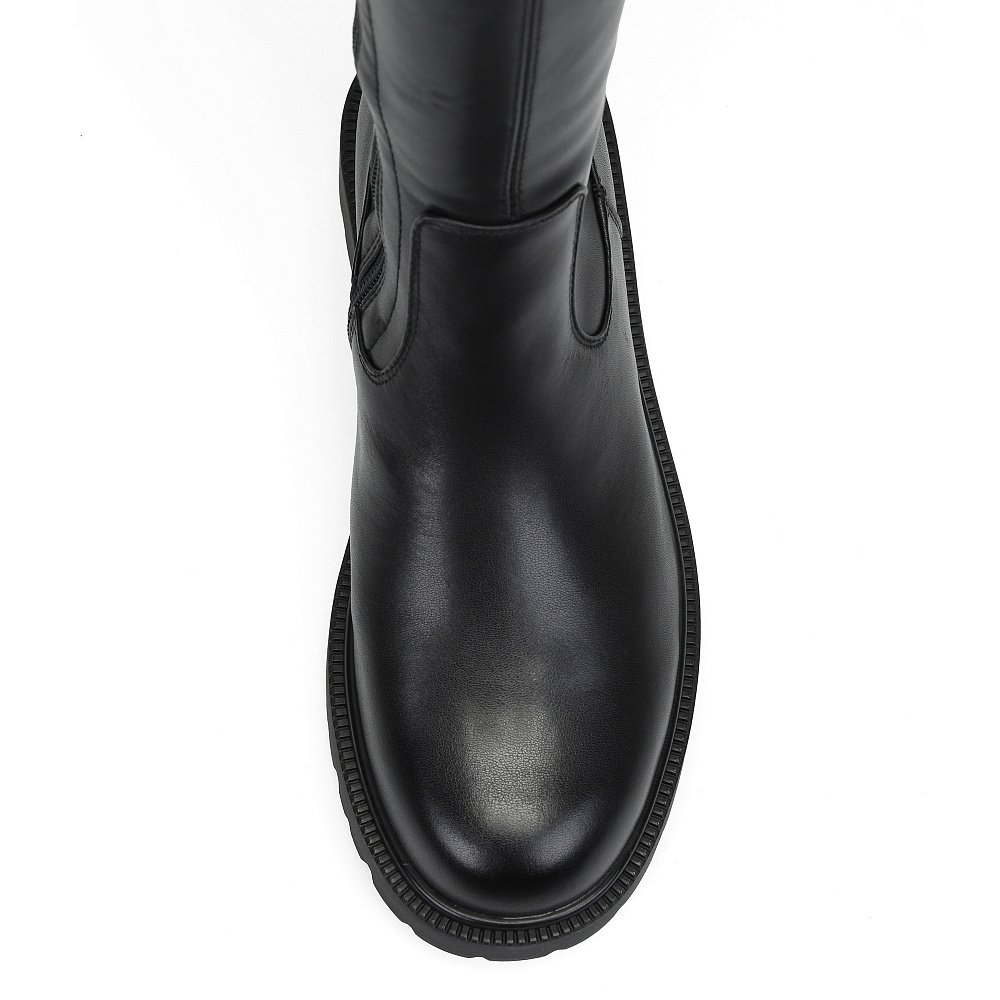 Черные зимние ботфорты из кожи и стрейча Respect