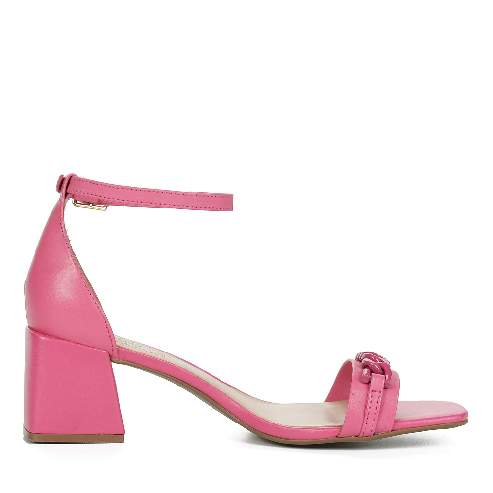 Босоножки цвета фуксия с декором из цепи из кожи на подкладке из экокожи на квадратном каблуке Respect