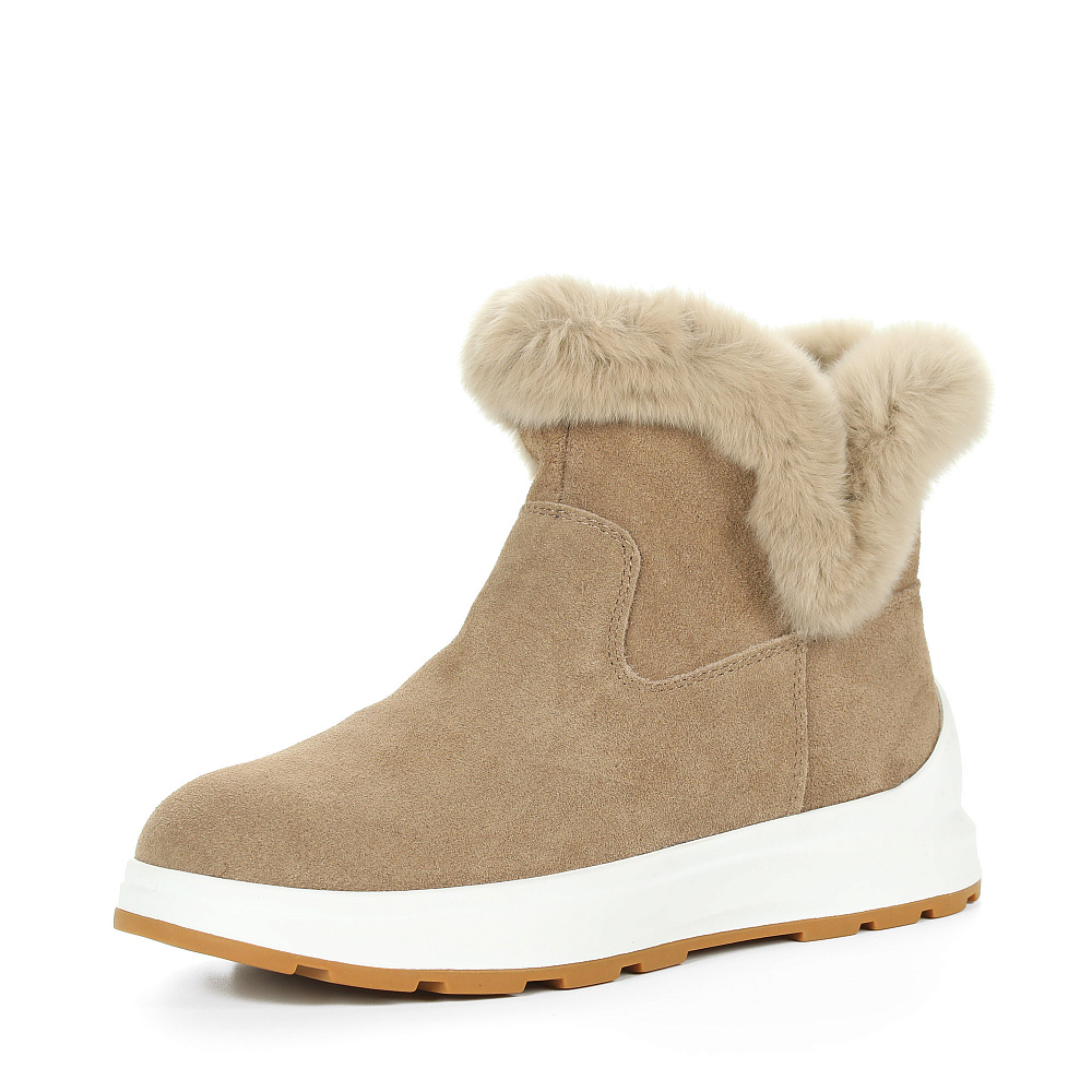 Бежевые ботинки из велюра с декоративной опушкой на подкладке из натуральной шерсти Respect