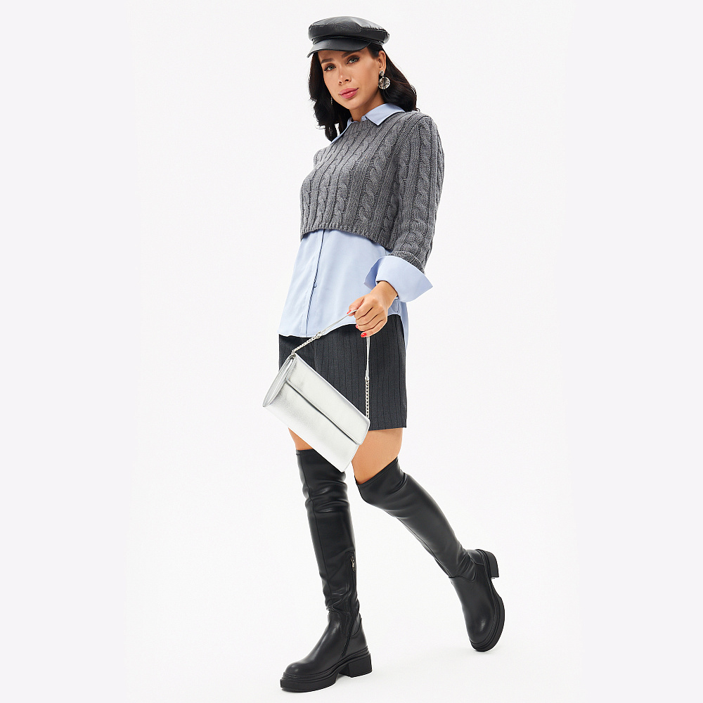 Черные сапоги ботфорты из кожи и стрейч кожи Respect