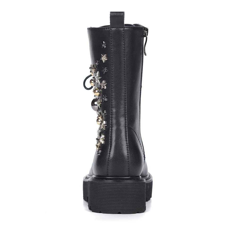 Черные полусапоги из кожи на шнуровке с декором Respect