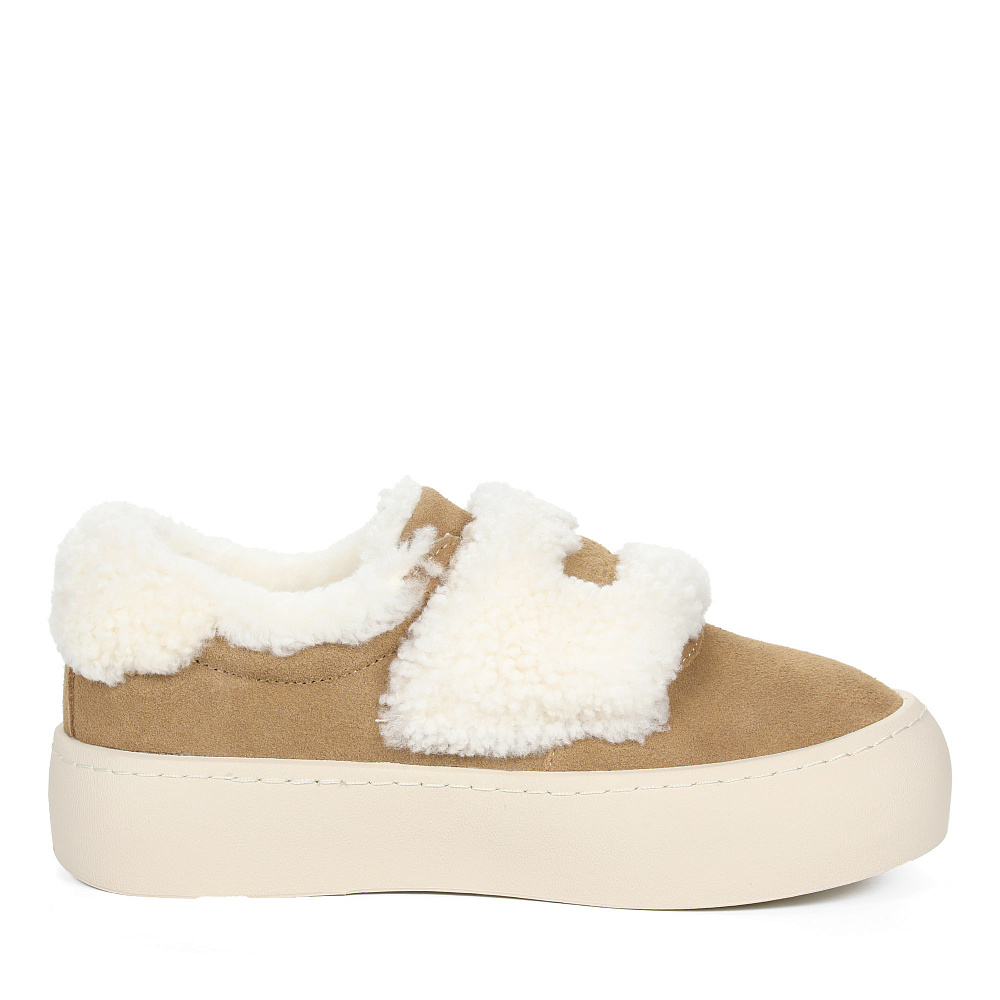 Бежевые утепленные слипоны из бархатистого велюра Respect