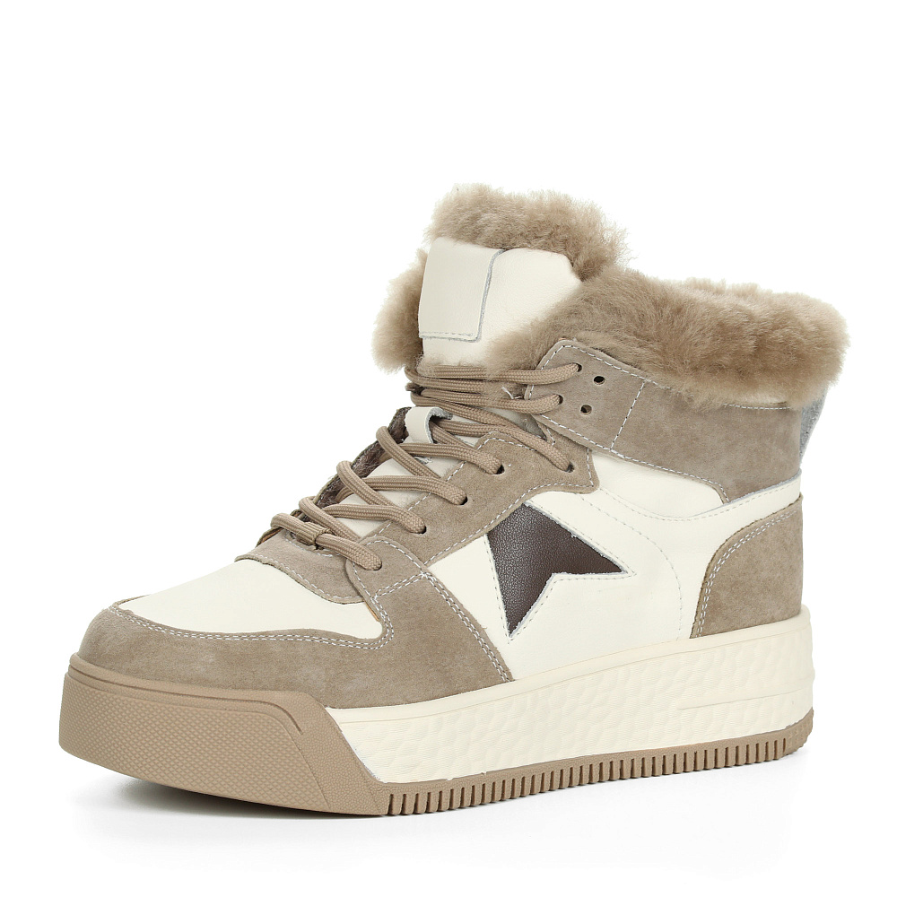 Бежевые кеды из комбинированных материалов на подкладке из натуральной шерсти на утолщенной подошве Respect