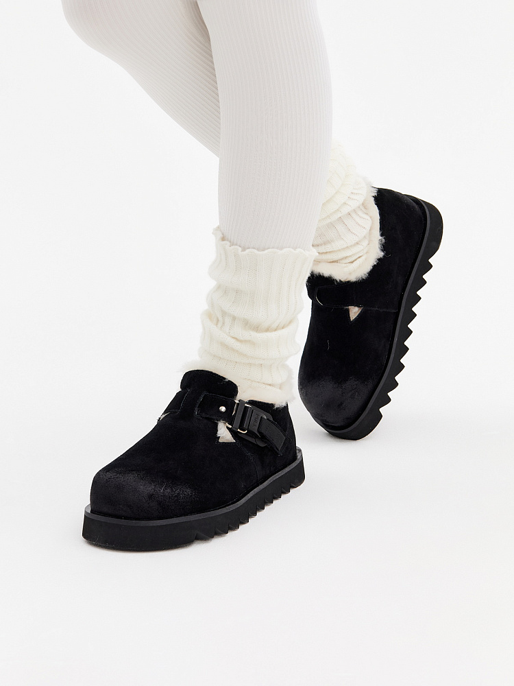 Черные утепленные полуботинки из бархатистого велюра Respect