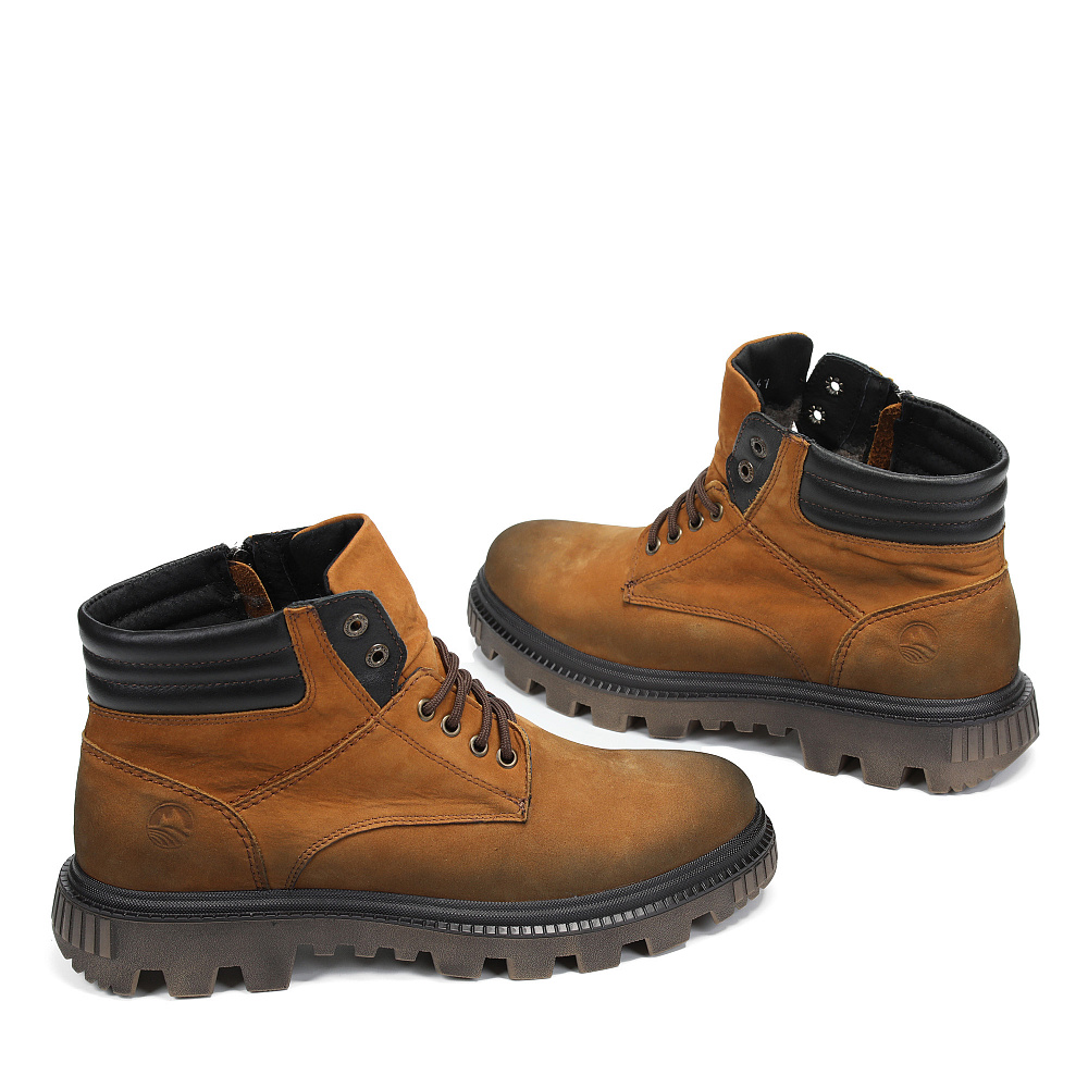 Бежевые зимние ботинки из кожи на тракторной подошве Respect