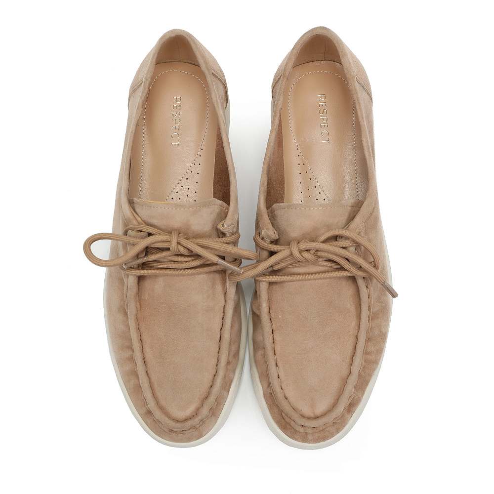 Бежевые топсайдеры из натурального велюра Respect