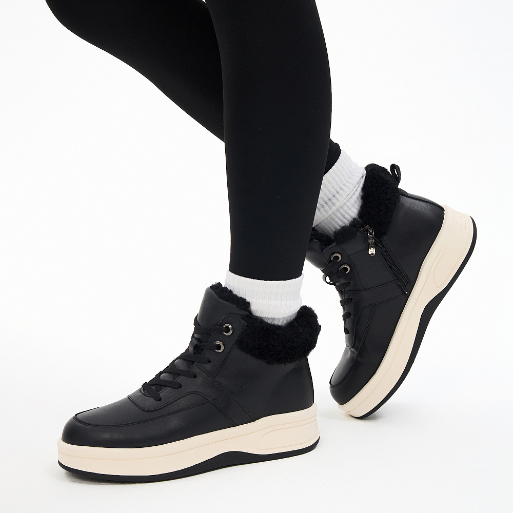 Черные утепленные кеды из кожи Respect