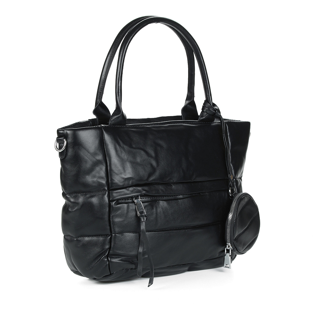 Черная сумка тоут из экокожи с дополнительным кошельком и наружным карманом на молнии Respect