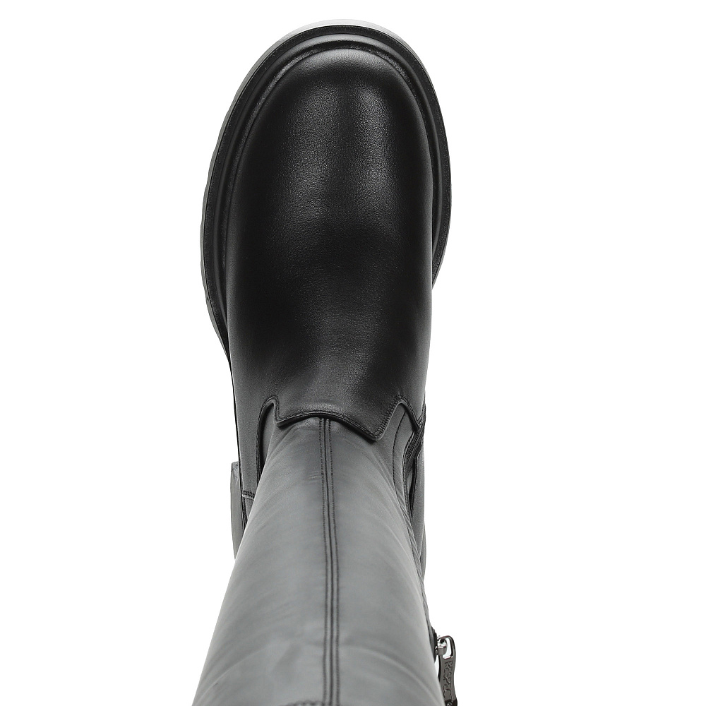 Черные утепленные ботфорты из кожи и стрейч кожи Respect