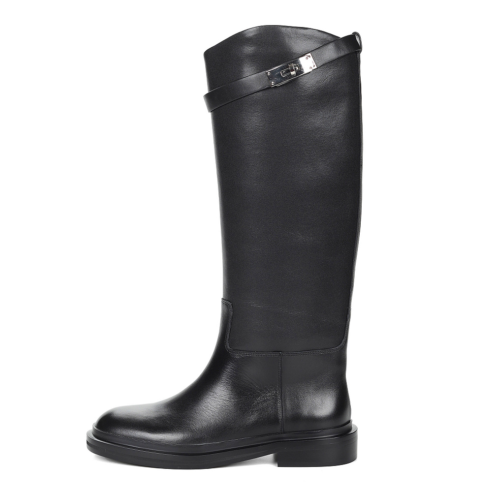 Черные сапоги из комбинированных материалов на подкладке из текстиля Respect