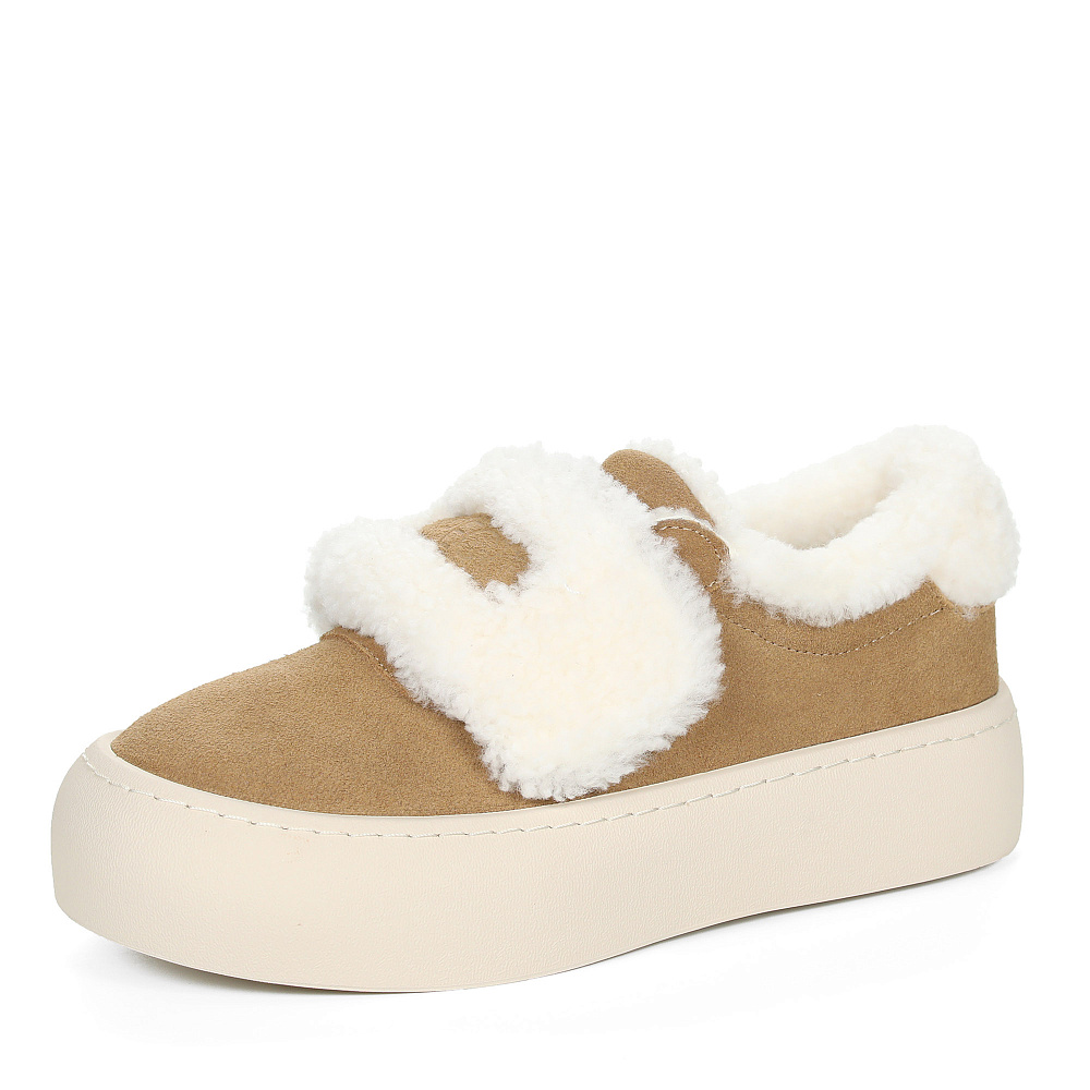 Бежевые утепленные слипоны из бархатистого велюра Respect