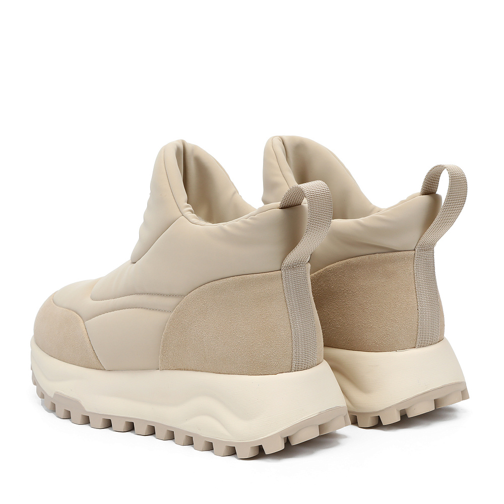 Бежевые дутики из текстиля и бархатистого велюра Respect