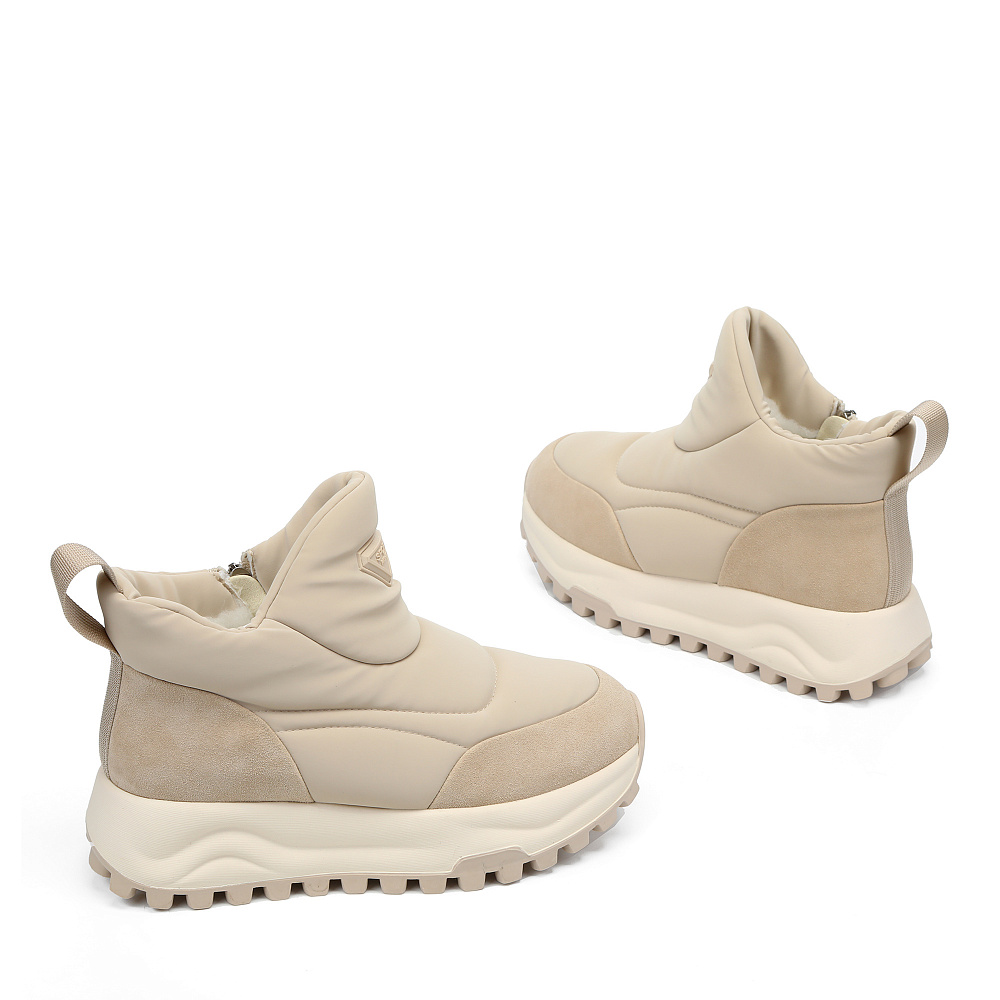 Бежевые дутики из текстиля и бархатистого велюра Respect