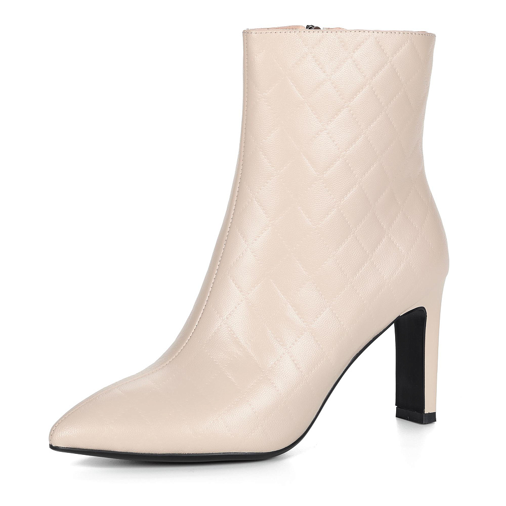 Бежевые ботильоны из кожи с декоративной отстрочкой ромбы на подкладке из текстиля и высоком плоском Respect