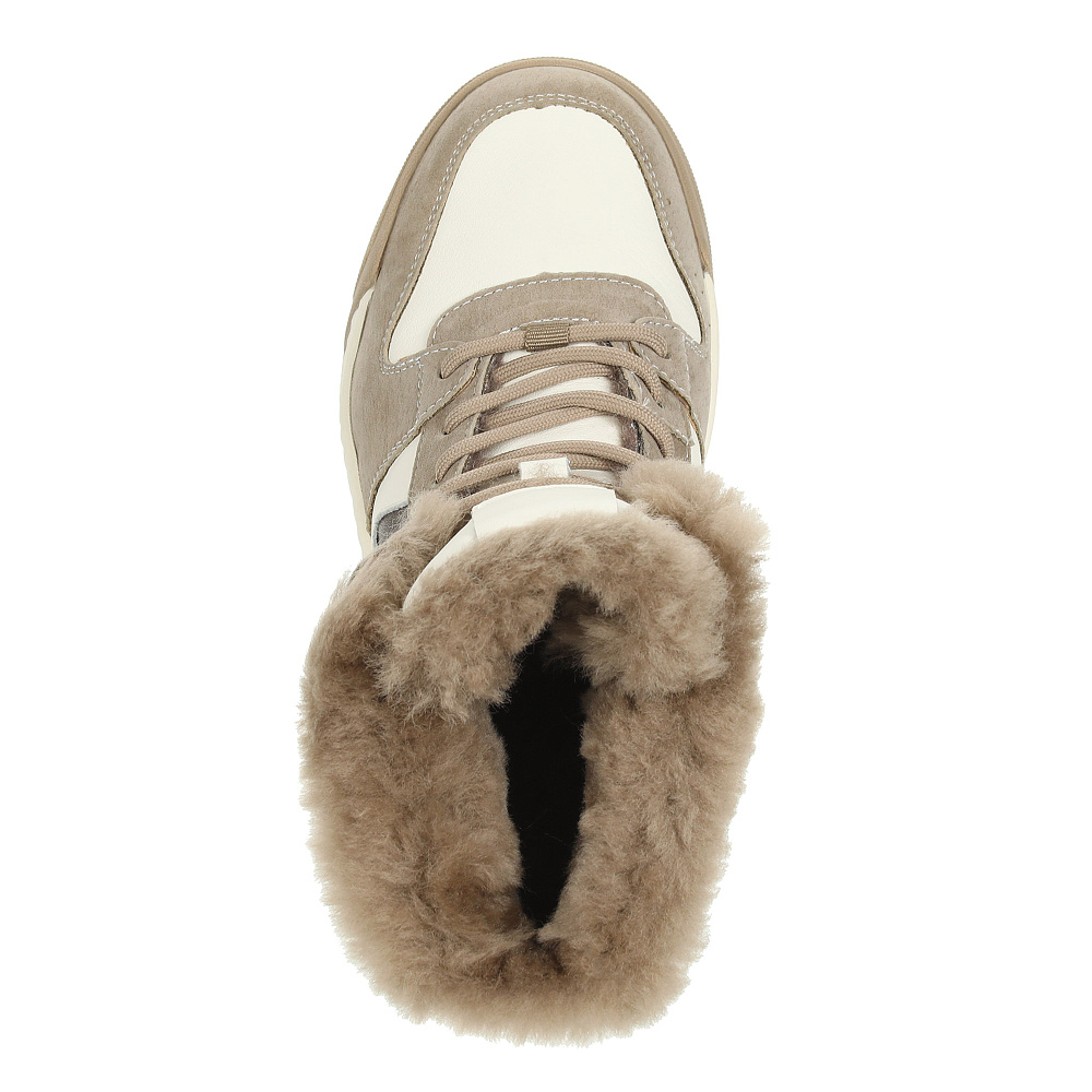 Бежевые кеды из комбинированных материалов на подкладке из натуральной шерсти на утолщенной подошве Respect